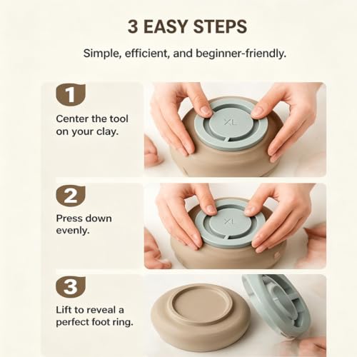 Pottery Foot Ring Tool Clay Base Aligner for Ceramic, 5 Size Options, Even Foot Press, Wheel Throwing Aid, Bowls & Cups Use, DIY Pottery Projects, Soft to Leather Clays Foots Rings Tool,1*Set White - Image 5