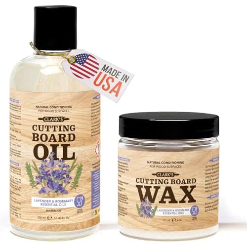 CLARK'S Food Grade Mineral Oil (12oz) and Carnauba Wax (6oz) Set - 100% Natural Butcher Block Oil and Cutting Board Wax - Food Safe Beeswax and Wood Cutting Board Oil with Lavender & Rosemar