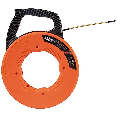 Klein Tools 56351 Non-Conductive Electrical Fish Tape, Fiberglass Wire Puller W/Steel Leader, Optimized Housing, 100-Foot X 3/16-Inch #TOP6