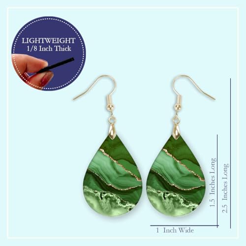 Green Earrings for Women with Gold Strands Teardrop Dangle Spring Dangling Wood Statement Jewelry MDF Kelly Lime Handmade by The Painted Pug (Large)3