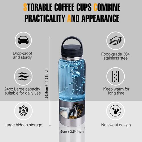 BarGifts 24oz Hidden Safe Water Bottle, Stainless Steel Secret Water Bottle with Hidden Compartment, Bottle Keeps Your Valuables Safe Like Money, Keys, and Jewelry- Silvery by BARGIFTS - Image 2