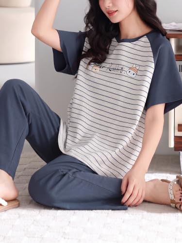 Image of Louis Luxe Womens Korean Night Dress|| Full Pyjama Set || Korean Nightsuit || Women Nightwear ||Round Neck Full Sleeve Nightsuit || Loungewear || Everyday Nightdress (ND-15)