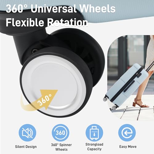 Image of 6 Pcs ABS Hardshell Luggage Sets Spinner Wheel Suitcase Lock Suitcases Light Blue