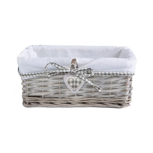 Natural Wicker Storage Basket with Lining Hamper Baskets for Gifts Empty Baskets for Shelves (Grey Washed, Small)