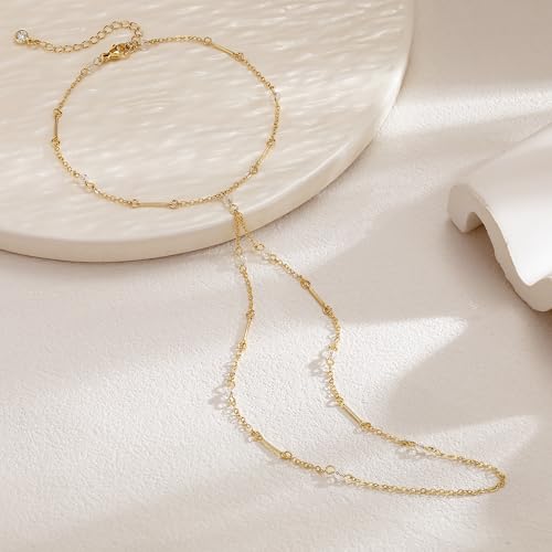 Image of Dainty Anklet for Women - Trendy 14K Gold Plated Ankle Bracelets Adjustable Bead Link Chain Waterproof Pearl CZ Anklets Non Tarnish Foot Jewelry Gift