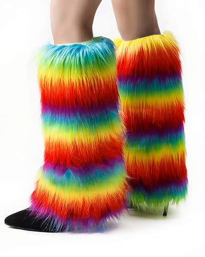 Image of Fur Leg Warmers Faux Fur Fluffy Leg Warmers, Fuzzy Over Boot Costume for Women Girls, Winter Long Boot Sleeves