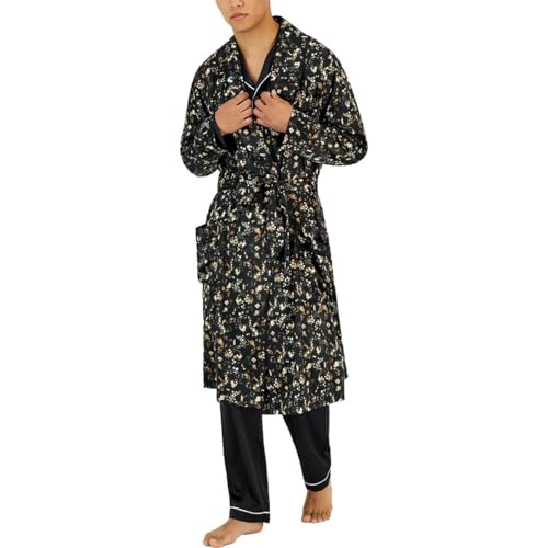 I.N.C. International Concepts INC Mens Floral Print Polyester Long Robe Black L/XL, Large, Black/Green