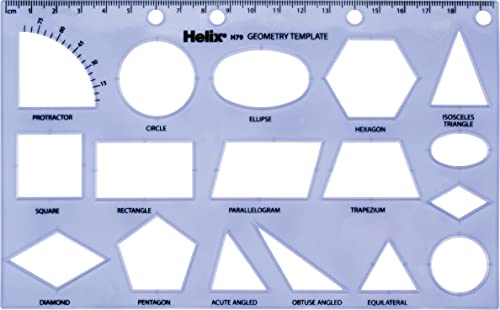 Régua Helix Geometry Shapes com 17 formas geométricas, 12,3 x 20 cm, flexível, translúcida