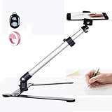 Calligraphy Video Stand Foldable Table Top Phone Mount with Fill Light Bluetooth Remote Shooting for Baking Crafting Demo Drawing Sketching Recording/Live Streaming Max Loaded 350g