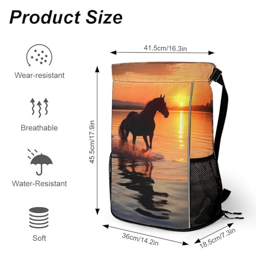 Drawstring Backpack Sports Gym Bag Resistant Sackpack Sunsets Lake Horses String Bag for Women Men2
