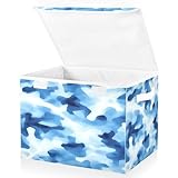 LFICRTAN Abstract Blue and White Camouflage Pattern Storage Baskets Lidded Bin Foldable Storage Boxes Cubes Lids with 2 Handles for Organizing...