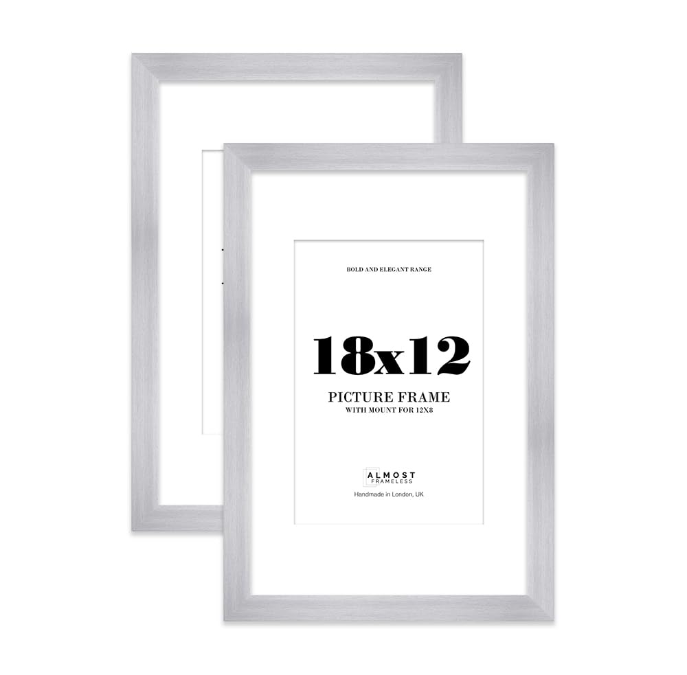 18x12" Silver Frame With Mount for 12x8" Pictures 28mm Edge Portrait and Landscape Display with Wall Hooks, 2 Pack