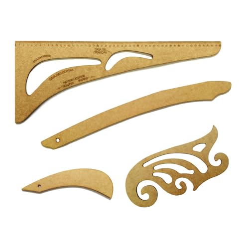 Kit Régua Conjunto Curva Francesa e Cavas Costura Profissional Modelagem 4 pçs