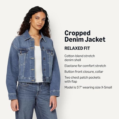 Image of Amazon Essentials Women's Low Stretch Relaxed-Fit Cropped Denim Jacket