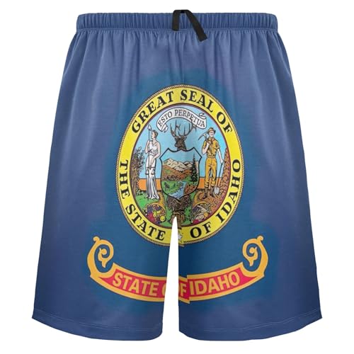 Cute Pajama Shorts for Men Casual Cool Athletic Idaho State Flag Lounge Shorts Pj Sleepwear S
