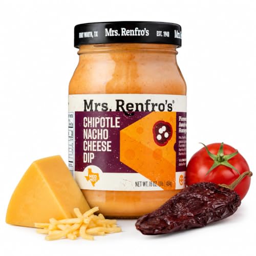Mrs. Renfro's Chipotle Nacho Cheese Sauce, 16 oz Jar (Pack of 1) – Creamy Smoky Cheese Dip with Chipotle Peppers – Ready-to-Serve for Nachos, Tortilla Chips, Fries, Tacos, Burgers & Party Appetizers