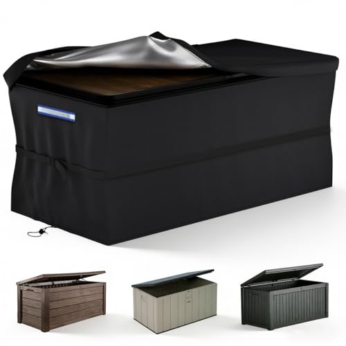Deck Box Cover Waterproof 63 x 30 x 28 600D Oxford Heavy Duty Outdoor Storage Box Cover with Zipper Windproof Protection for Patio & Garden Furniture Universal Fit Protective Cover