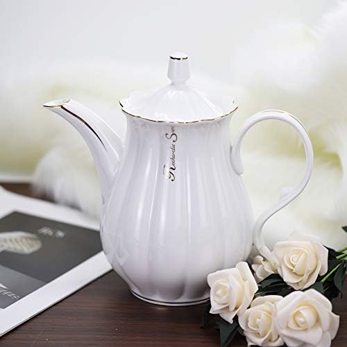 ufengke - Cafetera de cerámica blanca de 51 onzas, con volantes y tetera de  porcelana dorada, gran capacidad, forma de calabaza acanalada : Hogar y  Cocina - Amazon.com