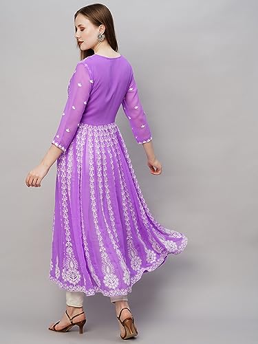 Image of ANNI Designer Women's Georgette Regular Fit Chikankari Embroidered Anarkali Kurti