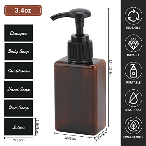 Segus Soap Dispenser, 3 Pieces 100ml Pump Bottle Dispenser with Labels, Empty Shampoo Bottles, for Bathroom Kitchen(Amber) - Image 2