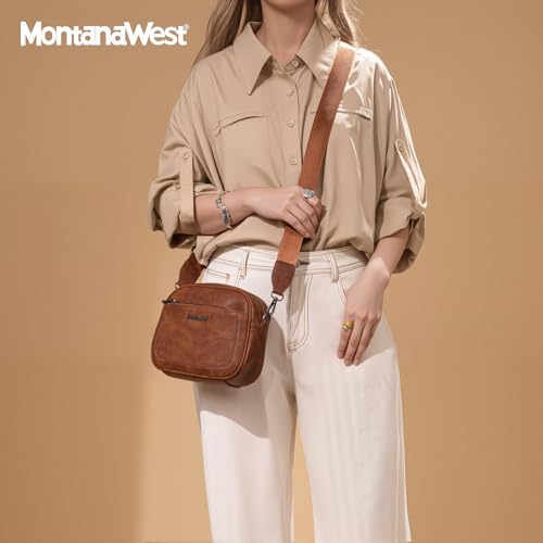 Image of Montana West Crossbody Bags for Women Cow Print Purse Triple Zip Shoulder Handbags with Wide Strap