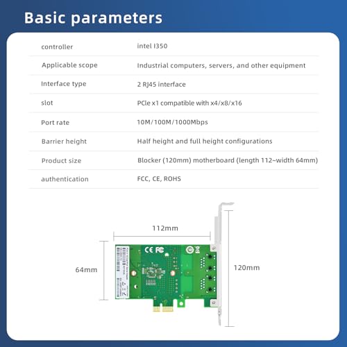 Tarjeta de Red Gigabit de Doble Puerto con Chip Intel I350AM2 PCI-E X1 I350-T2 Bracket Corto RJ45 NIC Adaptador Ethernet para Servidor miniatura 3