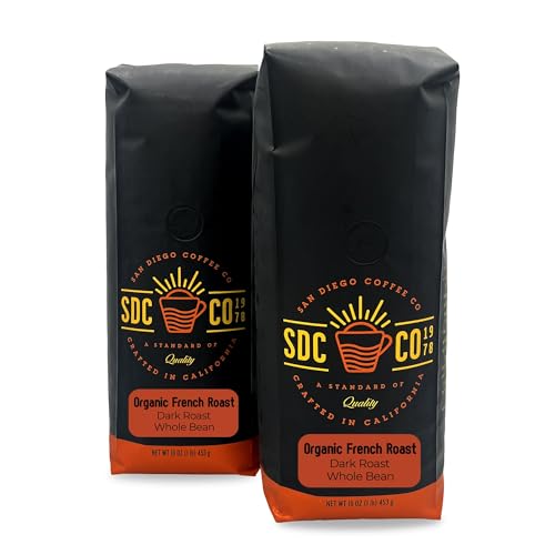 San Diego Coffee Organic French Roast, Dark, Whole Bean, 2 x 1 lb