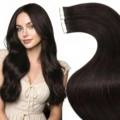 LaaVoo Human Hair Tape in Extensions Darkest Brown Tape in Hair Extensions Real Hair Tape on Hair Extensions Human Hair for Women Seamless 22inch 40pcs 100g