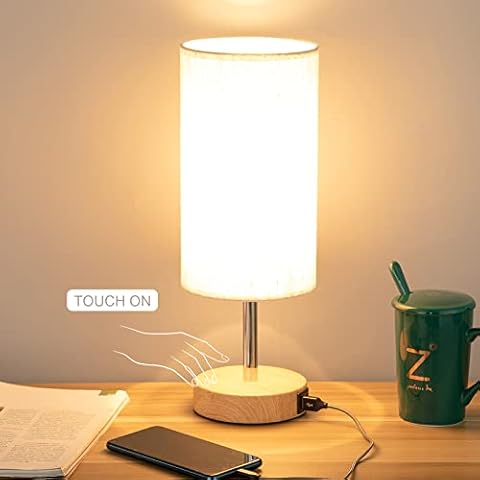 Yarra-Decor Bedside Lamp with USB Port - Touch Control Table Lamp for Bedroom 3 Way Dimmable Nightstand Lamp with Round Flaxen Fabric Shade for Living Room, Kids Room, College Dorm, Office Cover