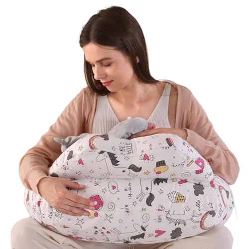 Image of Proliva Feeding Pillow for New Born Baby with Detachable Cover Breast Feeding & Maternity Nursing Pillow for Breastfeeding Support for Baby Feeding Pillow for Mom (White-Unicorn-A2)