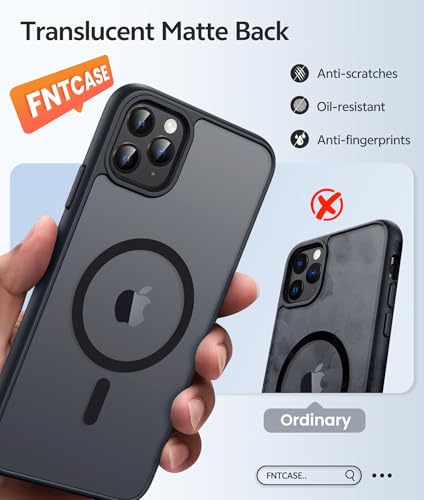 Image of FNTCASE for iPhone 11 Pro Max Case: [Compatible with Magsafe] Translucent Matte Magnetic Phone Cover - Military Grade Drop Protection Shockproof Protective for iPhone 11Pro Max 2019 Cases - Black