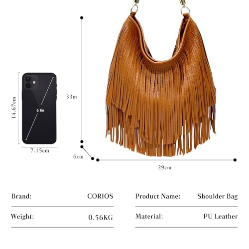 Bolso de hombro de cuero con flecos Bohemio CORIOS miniatura 4