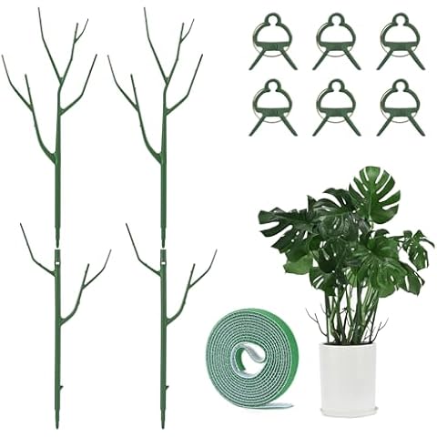 Yhtpouqe 4 Pack Plant Support Stakes, Plant Stakes for Indoor and Outdoor Plants. 28inch Plant Sticks with Extension Poles, Plant Clips, Plant Ties for Potted Monstera Plants, Climbing Plants Cover