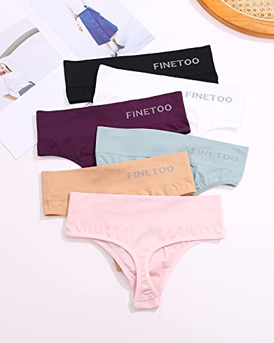 FINETOO 6er-Pack Tangas mit hoher Taille für Damen, Nylon, Spandex, atmungsaktiv, weich, dehnbar, Unterwäsche, hohe Taille, S-XL, 6er-Pack a, XL-XXL 5