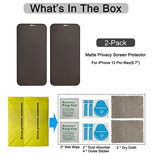 Soopur [2 Pack Compatible With Iphone 12 Pro Max 6.7" Matte Privacy Screen Protector, Anti-Glare Anti-Spy Scratch Resistant Tempered Glass Film, Anti-Shatter, Rounded Edge Full Coverage #TOP6
