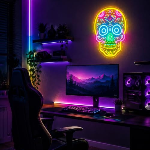 Image of Skeleton Neon Sign for Wall Decor Skull Light Up Sign Hallowmas Led Signs for Room Party Home Wall Decor USB Powered
