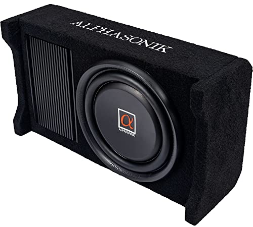 Alphasonik AS80A 8" 600 Watts with a Built-in Amplifier Down Fire Shallow Mount Enclosed for Tight Spaces in Cars and Trucks, Slim Thin Loaded Subwoofer Air Tight Sealed Bass Enclosure