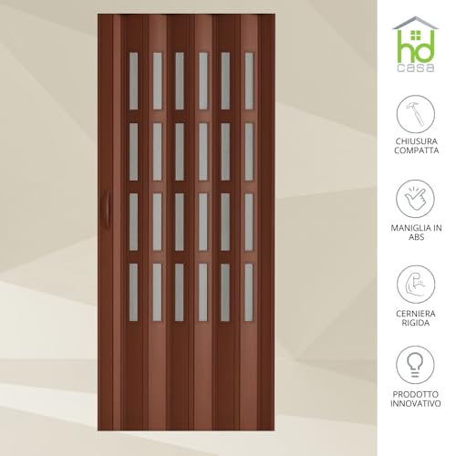 Miniatura 6 de Hdcasa Puerta Plegable Extra Standard, Pvc Con Cristal Transparente, Reversible Y Regulable En Altura Longitud, Para Montaje Propio, Fabricada Italia, Decoración Del Hogar, Nogal 82x220 Cm