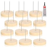 Threehoney 12 Pcs Crochet Doll Stand Wooden Knitted Doll Stand with Double Single Steel Needle Glue Wood Crochet Display Holder Base for Action Figures Showcase Support Bracket Displaying