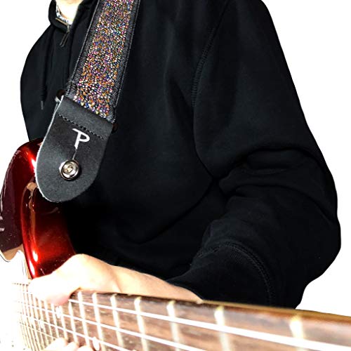 Perri’s Leathers Ltd. - Guitar Strap – Nylon - Jacquard – Multi-Coloured Rhinestones - Black - Adjustable - For Acoustic / Bass / Electric Guitars - Made In Canada (Twsr-7108) #TOP4