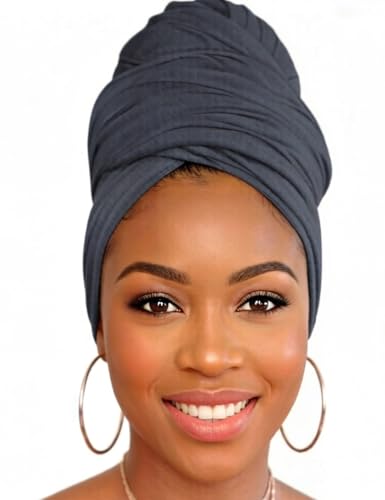 Hrapscaf Long Head Wraps for Black Women, Soft Turbans Hair Scarf Dark Gray