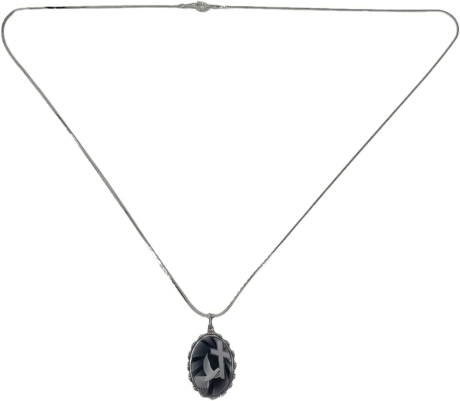 SAGEFINDS Dove with Cross Cameo Pendant | 925 Sterling Silver | Religious Jewelry | 24'' Chain | Gift Boxed, Silver, White