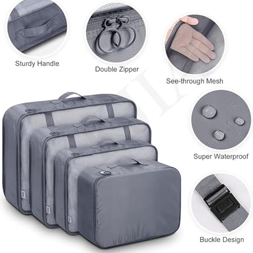 Image of Foldable Travel Luggage Organizer Storage Bags - 6 Piece Packing Cube Set with Zipper, Lightweight Suitcase Organizers for Clothes, Shoes & Laundry, Space-Saving Travel Packing System