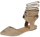 Breckelle's Women's Pointed Toe Ghillie Ankle Wrap Ballet Flat (8.5 B(M) US, Beige)