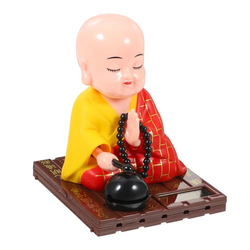 OUNONA Solar Powered Shaking Head Buddha Monk Ornament Car Dashboard Decoration for Vibes Desktop Decor with Natural Lines and Clear Texture for Home or Office