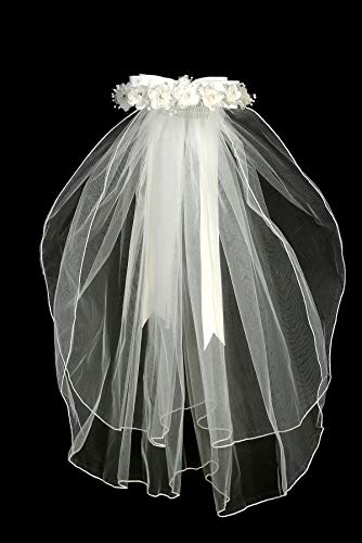 iGirlDress Girls First Communion White Floral and Pearls Wreath Crown Veil3
