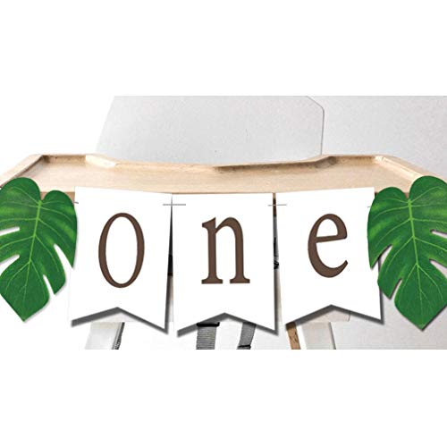ONE Banner with Tropical Palm Leaves High Chair Decoration for Jungle Safari Lion King Dinosaur Wild ONE Party