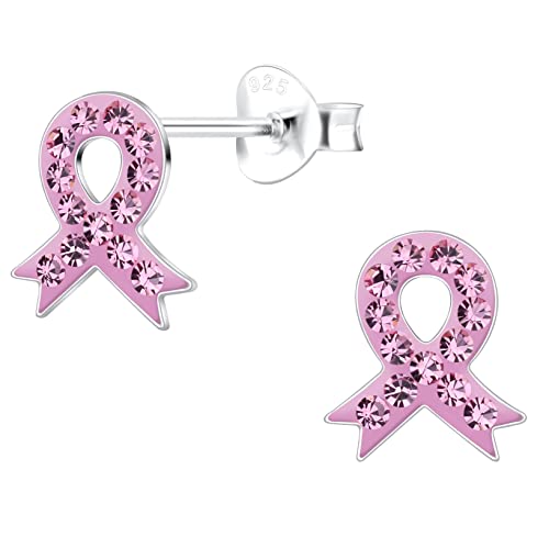 925 Sterling Silver Pink Crystals Breast Cancer Ribbon or Your Choice Colors Stud Earrings3