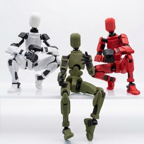 Image of TADCraft Dummy13 Fully Articulated Action Figure - 5.4 Inch 3D Printed Poseable Robot Toy | DIY Assembly Kit | Flexible Joints for Dynamic Poses | Set of 3 (Red, Army Green, White)