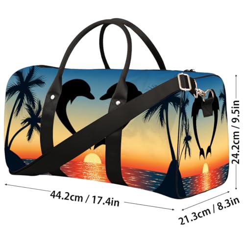 Ocean Animal Dolphin Palm Tree Weekender Bag Travel Duffle Bag for Women Men Overnight Shoulder Bags Waterproof Foldable Sports Gym Tote Bags Carry On Luggage for Travel Sports Dance Yoga Hospital2